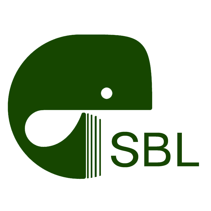 The Silas Bronson Library Whale with the text "SBL".