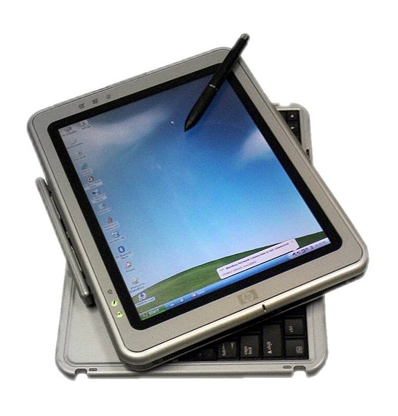 A tablet displaying the home screen with a smart pen.